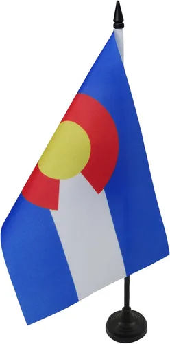 Miniatura 20 de Bandera de mesa de Colorado de 4 x 6 pulgadas, bandera de escritorio del estado de Colorado de EE. UU., 5.9 x 3.9 in, palo y base de plástico negro