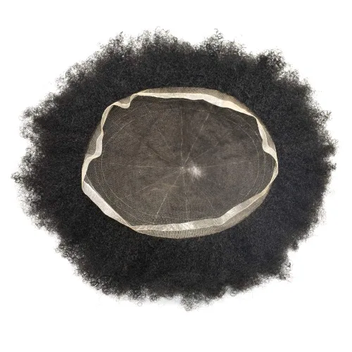 Miniatura 5 de Completo encaje francés Afro Toupee para hombres negros, cabello humano brasileño totalmente transparente, sistema de repuesto afroamericano afro