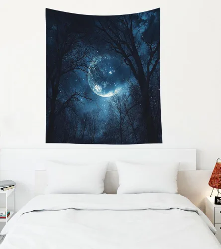 Miniatura 91 de EMMTEEY Tapiz de pared con bosque - Árbol de pino verde y niebla, arte de pared natural, 80x60 pulgadas, tapiz grande de estilo bohemio para sala