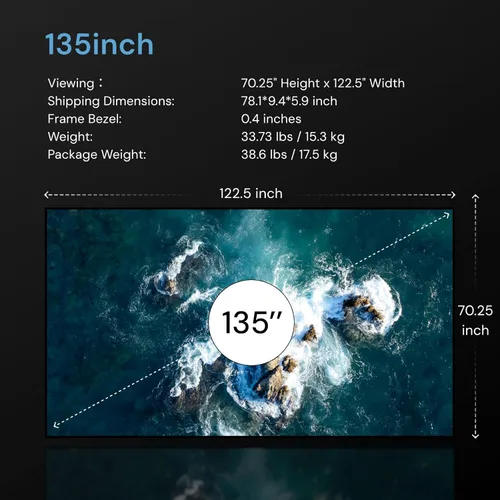 Miniatura 6 de Valerion Pantalla de Proyector de Marco Fijo de 135 Pulgadas, Ganancia de 1.3 dB, 80% de PQE, Ultra HD 4K/8K, Pantalla de Proyector de Montaje