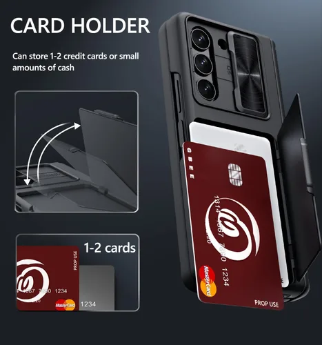Miniatura 3 de GBEE Funda para Samsung Galaxy Z Fold 5 con función atril, protector de pantalla, tarjetero y cubierta deslizante para cámara y protección de Negro