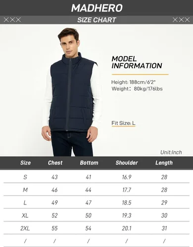 Miniatura 5 de MADHERO Chaleco acolchado con cuello alto acolchado sin mangas para hombre