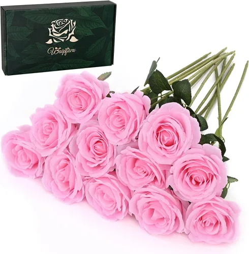 Miniatura 28 de Waipfaru 20 rosas blancas falsas de aliento de bebé, flores artificiales a granel, rosa blanca de seda con tallos largos para ramo de boda, jarrón