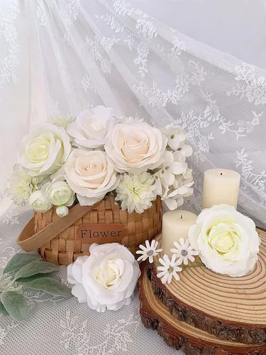 Miniatura 222 de FACINOC Ramos de Rosas Artificiales Naranjas, Juego de Caja de Flores Artificiales con Tallos para DIY, Bodas, Despedidas de Soltera, Decoraciones