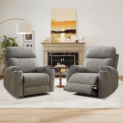 Miniatura 10 de HAOMARKETS Silla reclinable eléctrica, sillón reclinable eléctrico de tela suave con portavasos de metal, sillas reclinables de alta resistencia