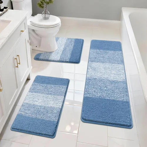 Miniatura 13 de Pauwer Juego de 3 alfombras de baño antideslizantes y lavables, de microfibra, absorbentes, extra suaves, de secado rápido, tapete de ducha