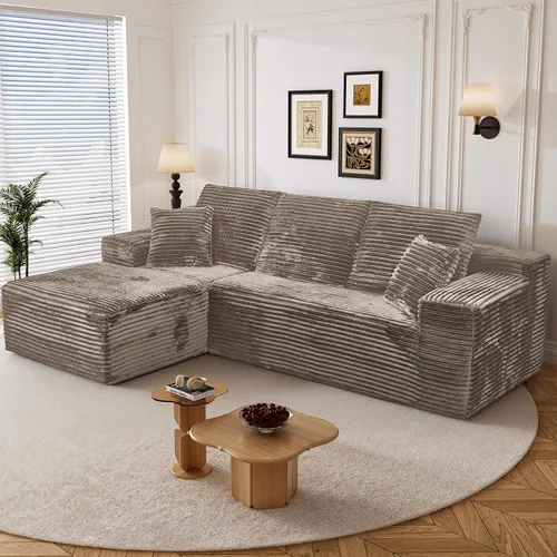 Miniatura 36 de Sofá seccional sin costuras de 108" en forma de L para sala de estar, cómodo sofá de corduroy con chaise, amplios reposabrazos, asiento profundo