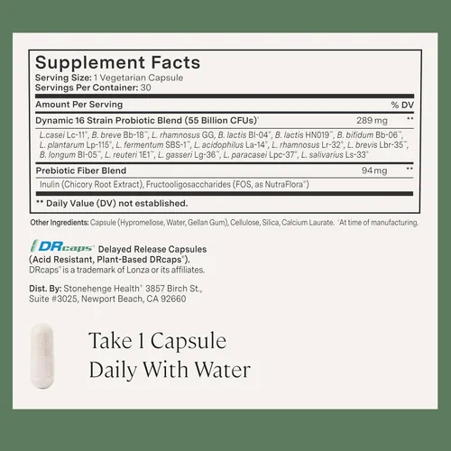Miniatura 4 de Stonehenge Health Probióticos 55 mil millones de CFU - 16 cepas, Prebiótico, Simbióticos Biotics Dinámicos - Lactobacillus Acidophilus, Liberación