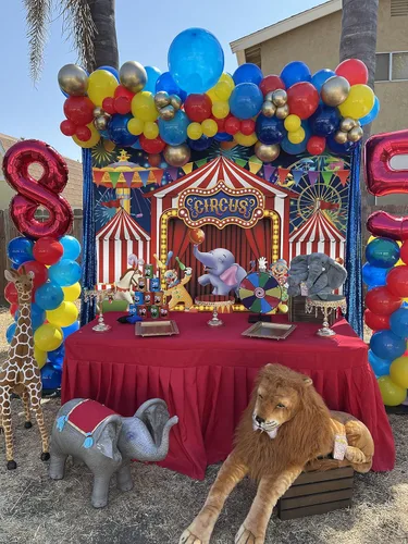 GYA Telón de fondo rojo de circo para parque de atracciones, tiendas de campaña Stratus, carrusel de carnaval, para niños, niñas, primer primer