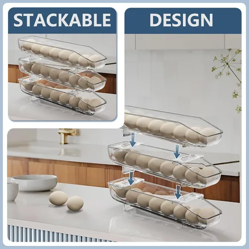 Miniatura 4 de CHANCETSUI Paquete de 2 contenedores de almacenamiento de huevos, soporte para huevos para refrigerador, caja de almacenamiento de huevos frescos