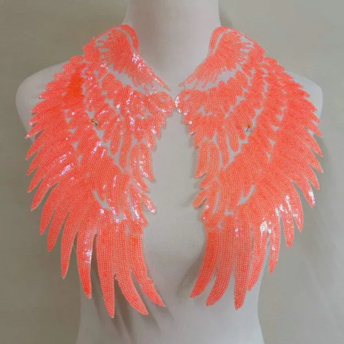 1 par de parches de lentejuelas de alas de ángel de siete colores para ropa, parches bordados para planchar, motivo de apliques de bricolaje,
