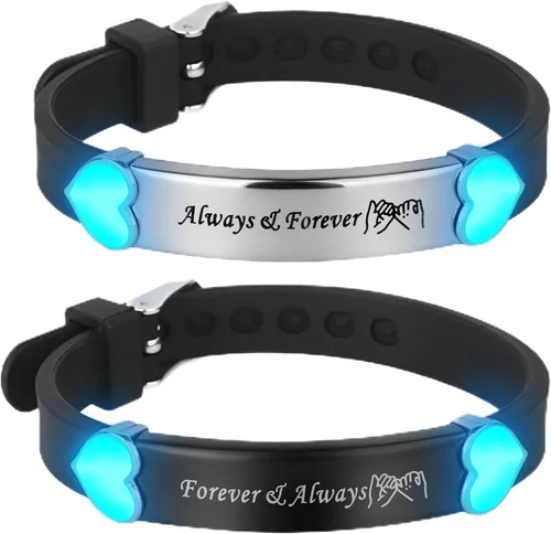 2 unids/set Herat Matching Pareja Pulseras Grow in the Dark English Letter Acero inoxidable Silicona Pulsera Novio Novia Esposa Regalo del Día de