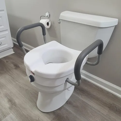 Miniatura 5 de Carex E-Z Lock - Asiento de inodoro elevado con asas, elevador de asiento de inodoro de 5 pulgadas con brazos, asiento de inodoro elevado