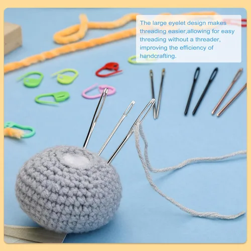 Miniatura 3 de UzecPk Juego de 59 agujas para hilo, kit de agujas de zurcir, kit de agujas romas de ojo grande con aguja de tapicería curvada, enhebrador de agujas