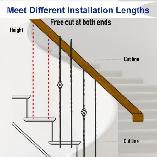 Miniatura 4 de Sidasu Paquete de 10 balaustres de hierro para escaleras, ejes de escalera, cesta individual hueca con doble torsión, balaustres cuadrados de metal