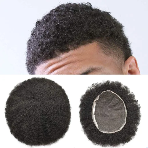 Afro - Toupee - Toupee para hombre, encaje suizo, rizado, para hombres negros, hombres afroamericanos, todos los encajes, sistemas de reemplazo de