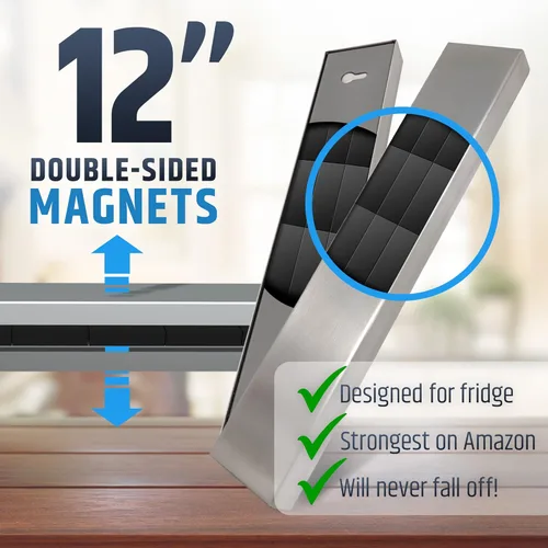 Miniatura 4 de Portacuchillos magnético premium de 12" para refrigerador (imanes resistentes de doble cara) - Tira mejorada para montaje fuerte en la nevera