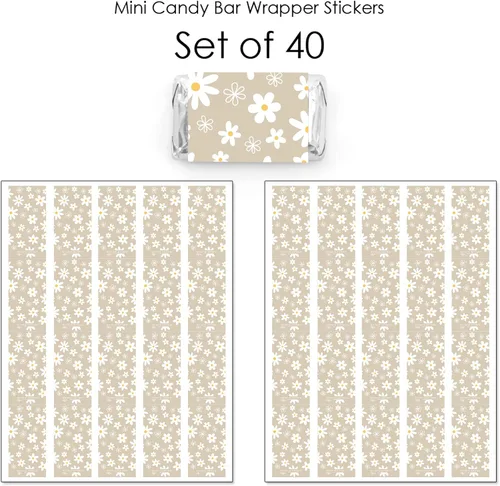 Miniatura 3 de Big Dot of Happiness Flores de margarita tostada – Mini pegatinas de barra de caramelo – Pequeños recuerdos florales para fiestas – 40