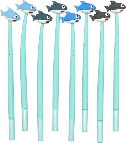 Miniatura 6 de 8 Uds. Lindos bolígrafos de tiburón novedosos bolígrafos de gel de animales de goma suave bolígrafos de pescado pluma flexible 0.020 in tinta negra