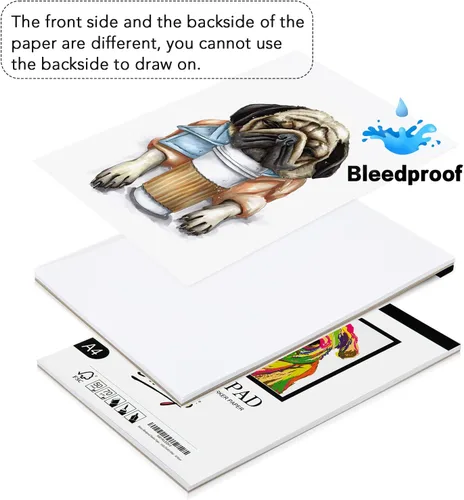 Miniatura 3 de Bianyo Bloc de papel marcador a prueba de sangrado, A4 (8.27 x 11.69 pulgadas), 50 hojas/bloc, paquete de 2 blocs, 18 libras/70 GSM, encuadernado