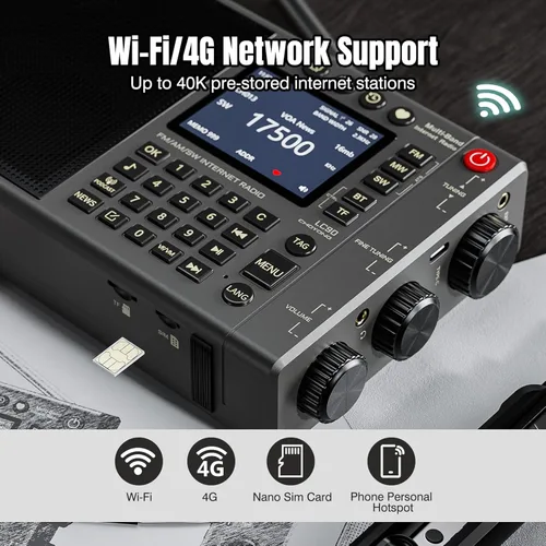 Miniatura 2 de CHOYONG Radio de Internet LC90 Wi-Fi/4G, radio FM/LW/MW/SW portátil con batería recargable de 5000 mAh, estaciones de radio 40K, altavoz BT, reloj