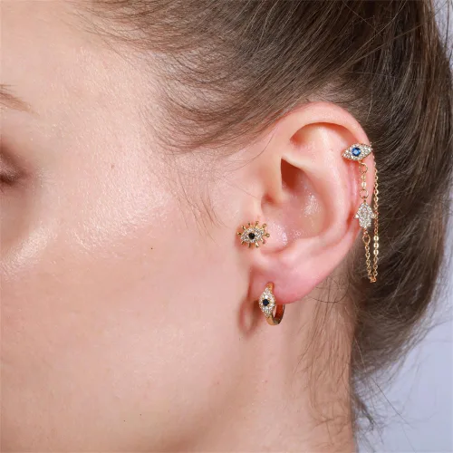 Miniatura 3 de Aretes colgantes con borla de palma de mal de ojo para mujeres y niñas, circonita cuíbica, hipoalergénica, cadena de borla, aretes colgantes