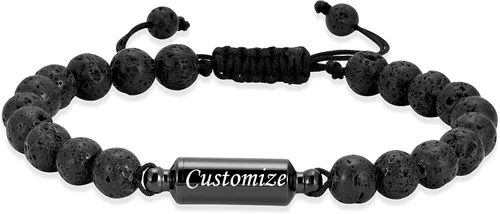Oinsi Pulseras casuales de piedra de lava para hombre con cuentas de cremación para cenizas tubo hueco joyería conmemorativa longitud ajustable