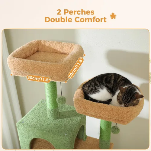 Miniatura 8 de PAWZ Road Árbol grande para gatos de 72 pulgadas y torre para gatos de interior, con postes rascadores cubiertos de sisal, perchas acolchadas, Verde