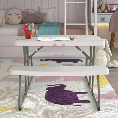 Miniatura 4 de EMMA + OLIVER Mesa de actividades plegable de plástico blanco granito para niños de 4.93 pies - Mesa de juego