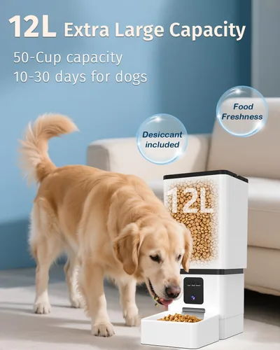 Miniatura 10 de Comedero automático para perros de razas grandes con cámara - 12L/50 tazas, control de aplicación WiFi 5G, dispensador de alimentos para perros