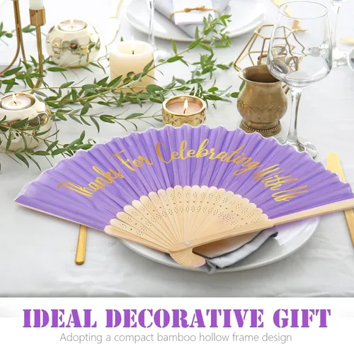 Miniatura 5 de Tatuo 100 abanicos de mano de boda para invitados, ventilador plegable de mano a granel con bolsa de organza, gracias por celebrar con nosotros