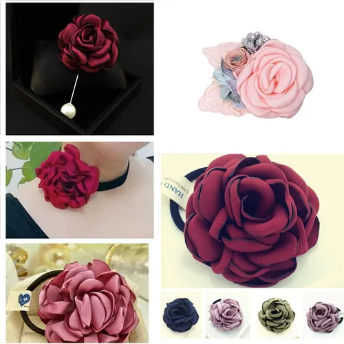 Miniatura 5 de Huralona 10 flores de cinta de satén para manualidades, lazo, boda, diciembre, vintage, flores de tela, rosas artificiales para tocado, apliques