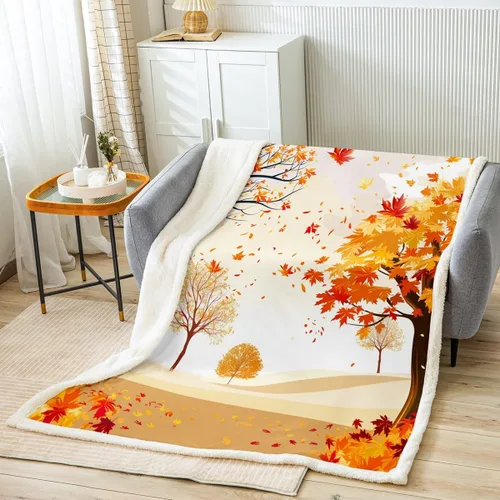 Miniatura 10 de Manfei Manta de otoño con diseño de hojas de calabaza, dibujos animados, arcoíris, zorro, oso, ciervo, para niños y niñas, manta de cosecha de otoño