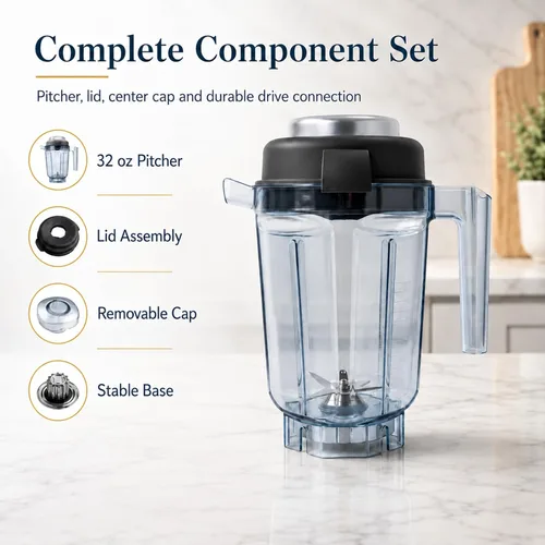 Miniatura 4 de Jarra de licuadora de bajo perfil de 32 onzas compatible con Vitamix 5200/7500/5000/6300/750/E310/VM0102/VM0103/VM0197 - Vaso de recipiente sin BPA