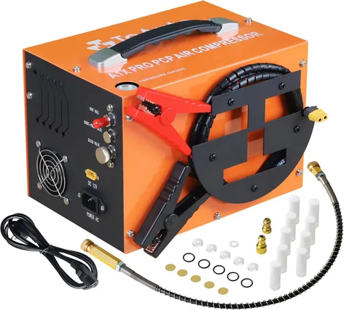 TOAUTO A1X-PRO - Compresor de aire PCP, 4500Psi 30Mpa, diseño portátil de carrete de alambre, convertidor incorporado, sin agua/aceite, arranque de