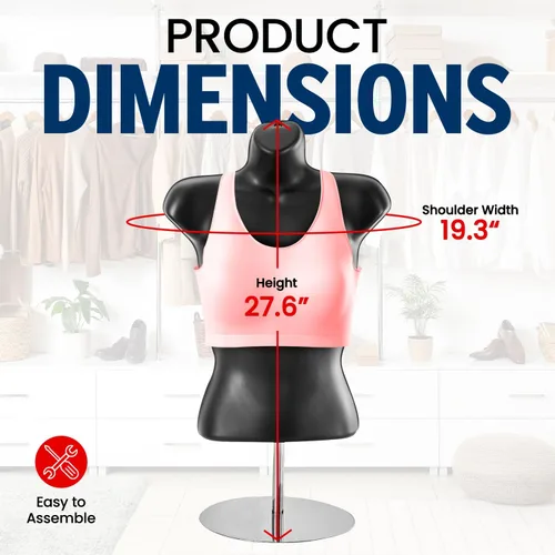 Miniatura 2 de Torso de maniquí femenino negro con soporte de metal, espalda hueca, forma de vestido apilable para exhibición de camisetas, encimeras, espectáculos