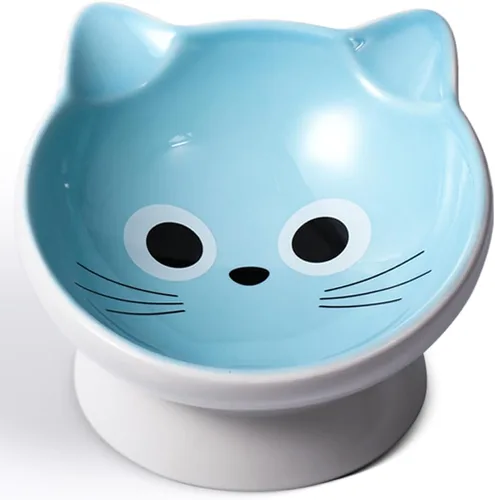 Miniatura 10 de 2 piezas de tazón de comida para gatos elevado de cerámica, tazones de comida inclinados 15°, protegen la columna vertebral del gato, antivómito
