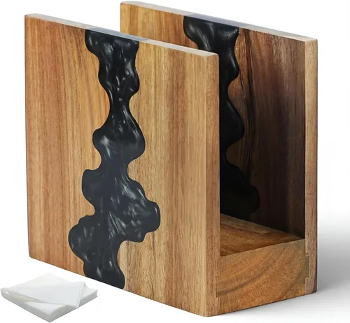 Miniatura 10 de Servilletero de madera de acacia para mesa, hecho a mano con diseño único de ondas y base resistente de 1.2 in para mesa de cocina, comedor, Blanco