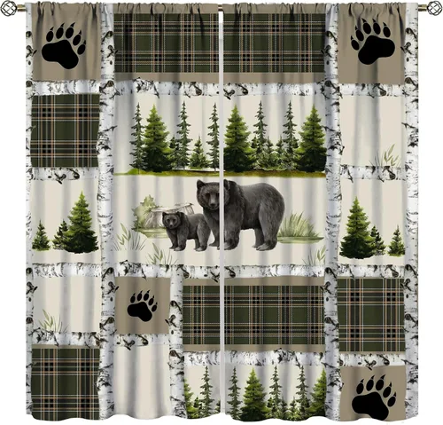 Miniatura 13 de Cortinas rústicas de alce y oso, tratamiento retro para ventana de cabaña de oso salvaje para dormitorio, cocina, cortinas de estilo rústico Retro