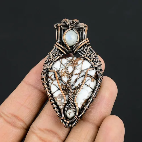 Miniatura 13 de Impresionante collar con colgante de árbol de la vida de cobre con piedras preciosas hechas a mano y cadena de 20 pulgadas, perfecto
