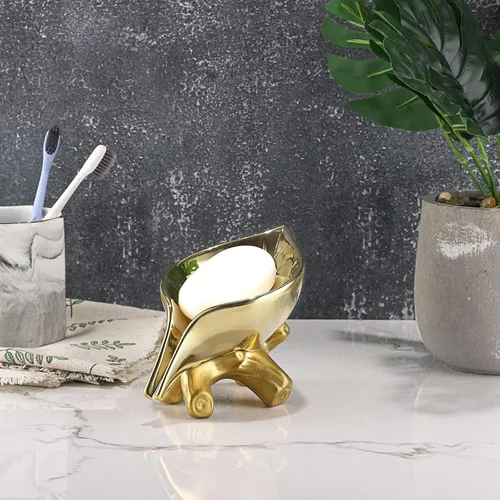 Miniatura 7 de JUXYES Jabonera de cerámica autodrenante, jabonera única en forma de hoja, bandeja decorativa para jabonera de mesa, ahorrador de jabón para bañera