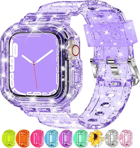Miniatura 45 de XYF Compatible con correas cristalinas para Apple Watch de 1.929 in, 1.811 in, 1.772 in, 1.732 in, 1.654 in, 1.614 in, 1.575 in, 1.496 in, funda