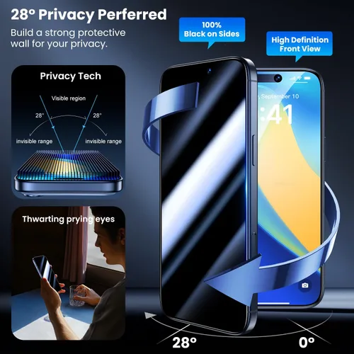 Miniatura 2 de Uyiton Protector de pantalla de privacidad para iPhone 16 Pro Max, [fácil de instalar] [cero burbujas] de cobertura completa inastillable