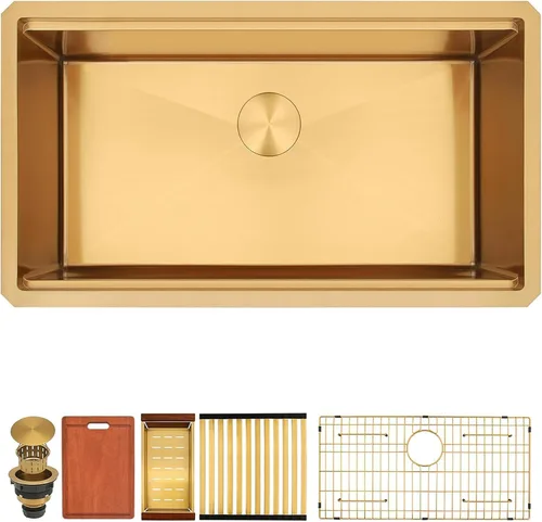Miniatura 11 de Fregadero de barra de montaje inferior, fregadero de barra dorada de 15 pulgadas, fregadero de cocina de 15 x 15 x 9 pulgadas, fregadero de cocina