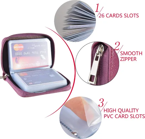 Miniatura 7 de Easyoulife billetera para tarjetas de crédito de cuero auténtico con espacio para 26 tarjetas