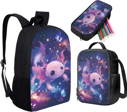 Miniatura 152 de HUGS IDEA Juego de 3 bolsas escolares con aislamiento térmico para el almuerzo, estuche para lápices