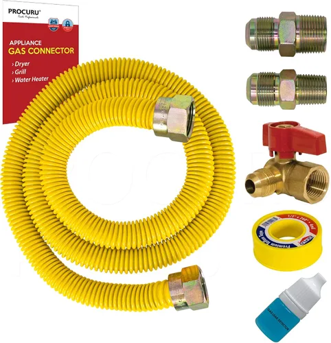 Miniatura 9 de PROCURU Kit de conector de gas flexible universal de 1/2 pulgada de diámetro exterior x 72 pulgadas (6 pies), tubo de suministro de gas de acero