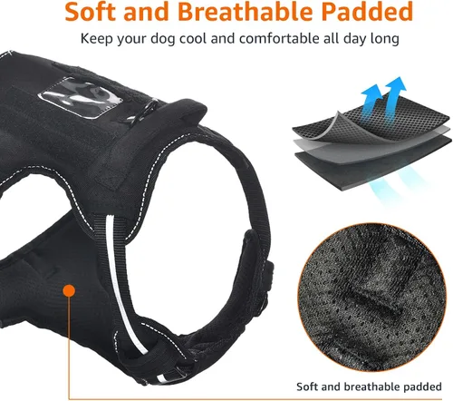 Miniatura 4 de Amazon Basics Arnés para perro sin tirones, clip frontal ajustable, chaleco táctico, pequeño, negro