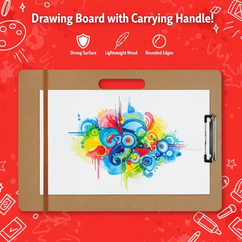 Miniatura 2 de Artlicious Tablero de Dibujo - Tableros de Bocetos de 13 x 17 Pulgadas con Mango para Dibujo Técnico - Portapapeles de Madera Portátil para Clase