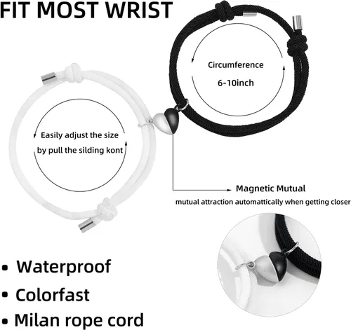 Miniatura 2 de Pulsera magnética para parejas, con corazón, atracción mutua, a juego, regalos para mujeres, hombres, novio, novia, mejor amigo, Acero inoxidable